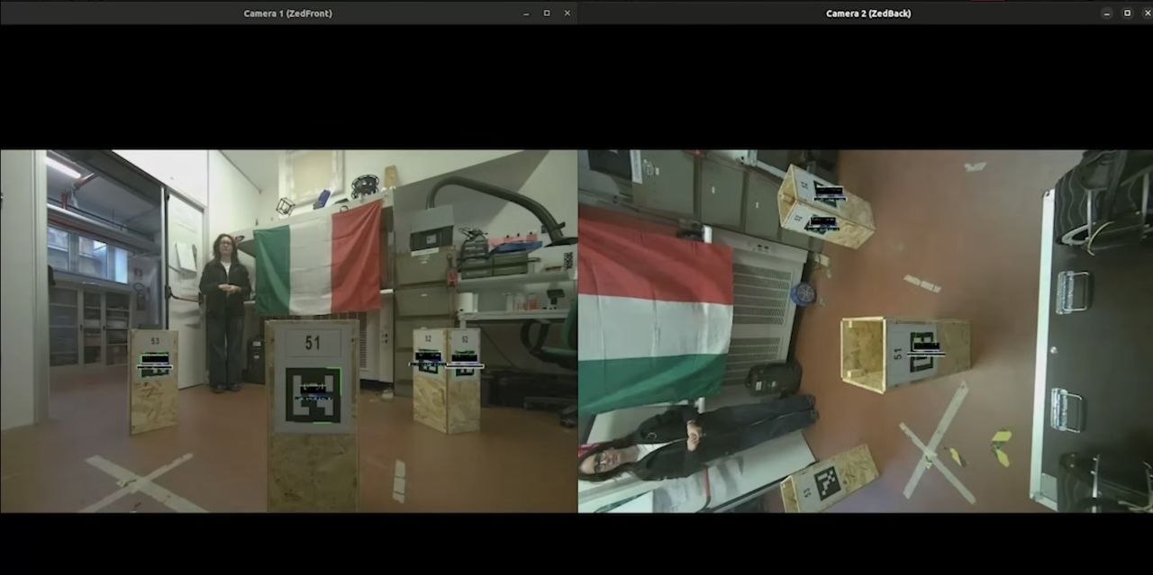 Real camera view with fiducial tags in the testing environment