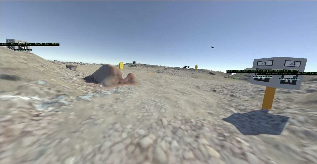 Simulated terrain with tag objects for navigation testing